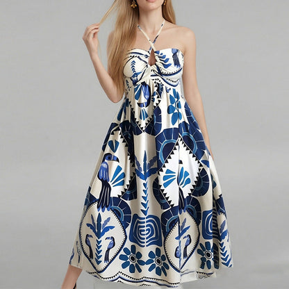 Damen Maxikleid Sommer Floraler Druck Bandeau Ausschnitt