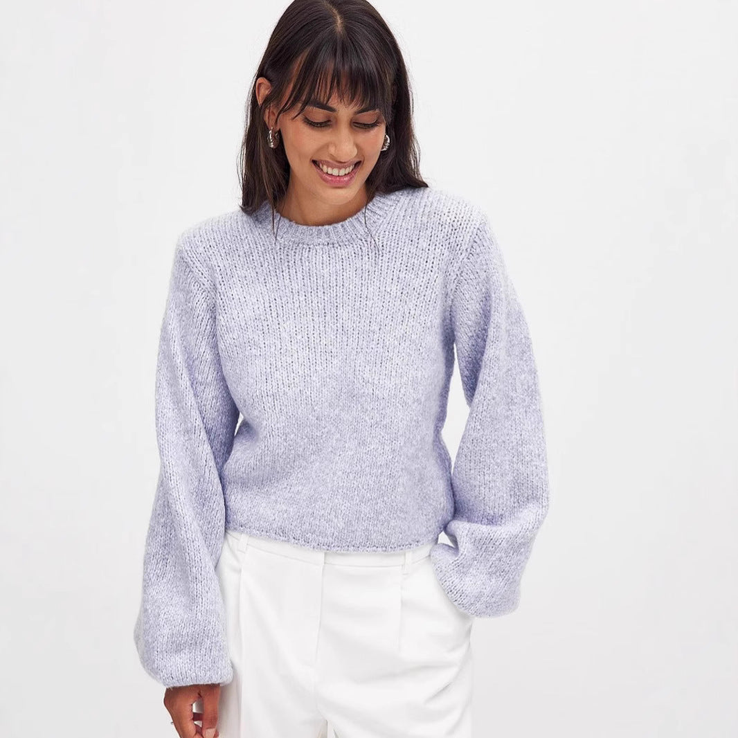Damen Strickpullover Lässig Eleganter Rückenausschnitt Beige
