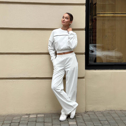 Damen Sportset Elastischer Bund Kontrastnähte Hose Oberteil Eveloria