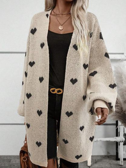 Damen Strickjacke Herzmuster Lässig Grün