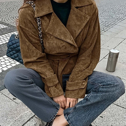 Damen Wildlederjacke Mit Gürtel Eveloria