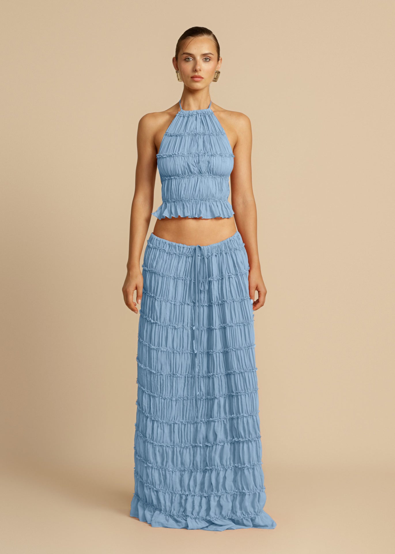 Damen Maxikleid Gerafftes Oberteil Eleganter Taillenauschnitt