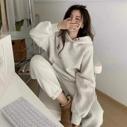 Damen Kapuzen-Set Weites Design Dekorative Knöpfen Bequem Eveloria