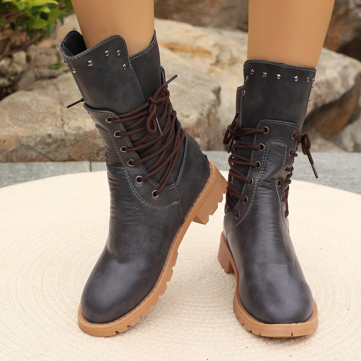 Eveloria Damen Stiefel Mittlerer Absatz Kunstleder