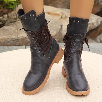 Eveloria Damen Stiefel Mittlerer Absatz Kunstleder