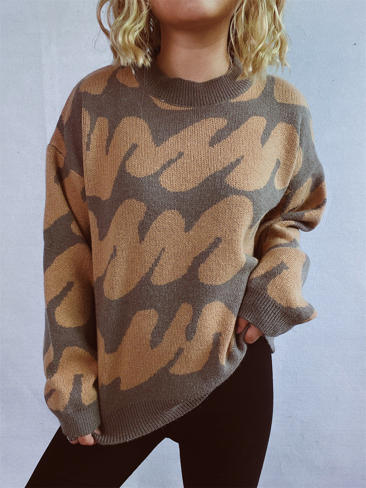 Damen Oversized Strickpullover Auffälliges Muster Eveloria