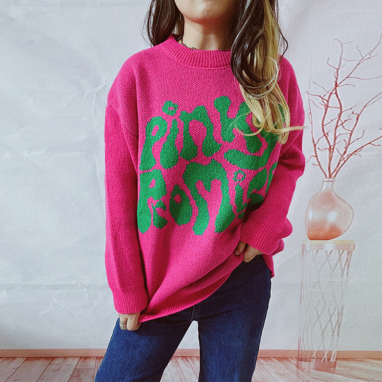 Damen Pullover mit Textdesign Grau - Eveloria
