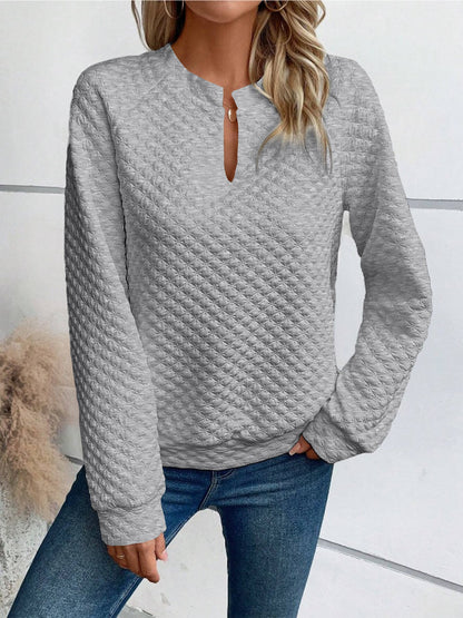 Damen Sweatshirt Strukturiertes Steppdesign Modischer Ausschnitt Grau