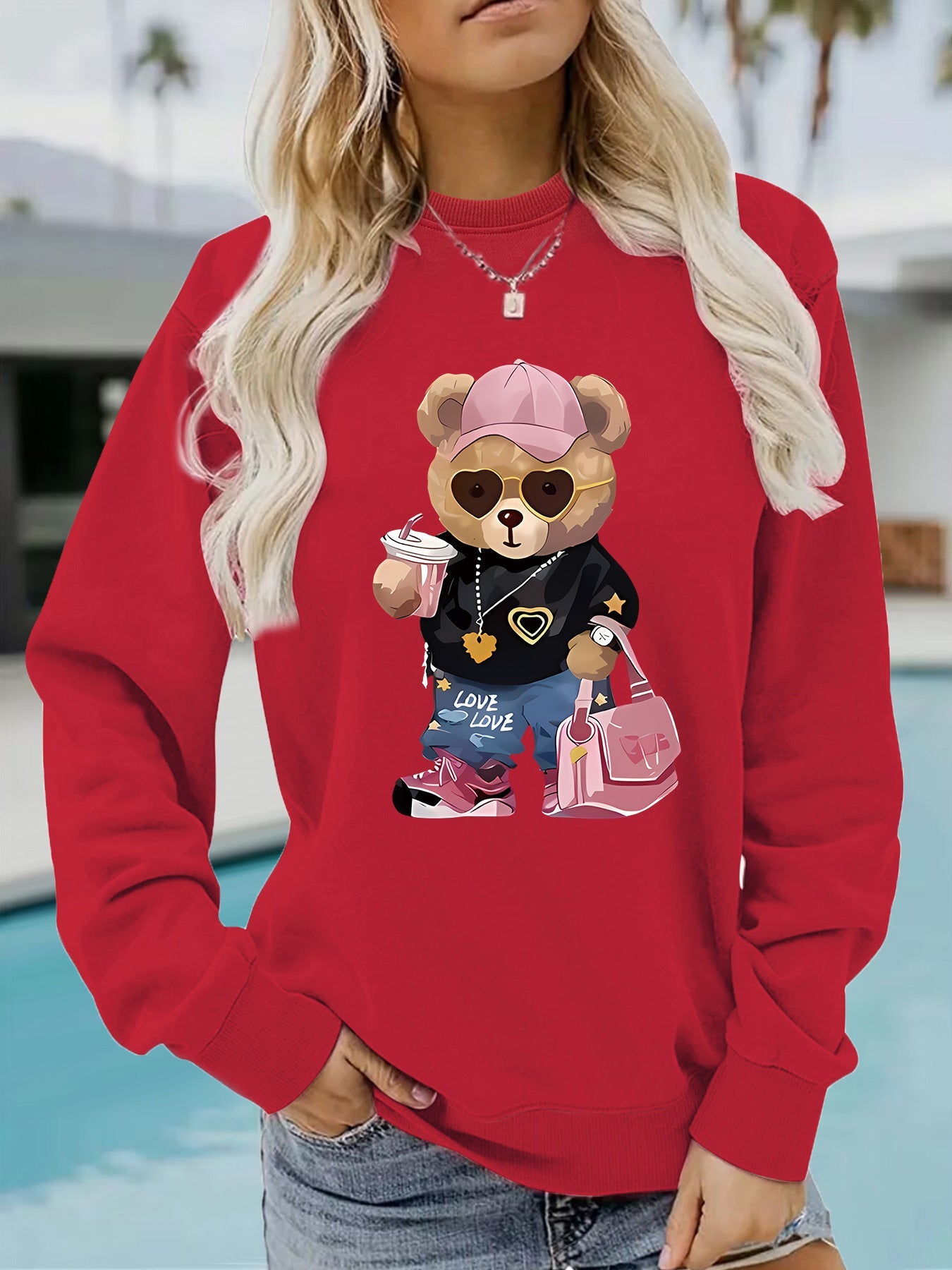 Damen Sweatshirt Cartoon Bär Motiv Eveloria