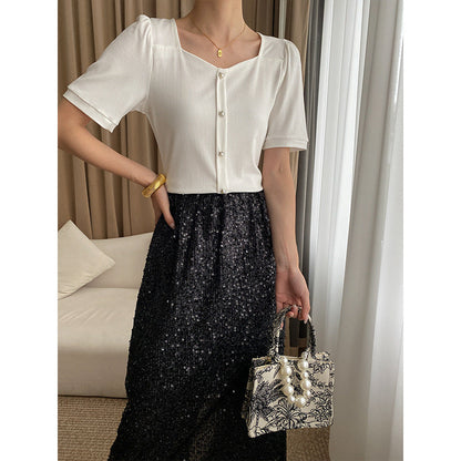 Damen Oberteil mit Knöpfen Feines Design Eveloria