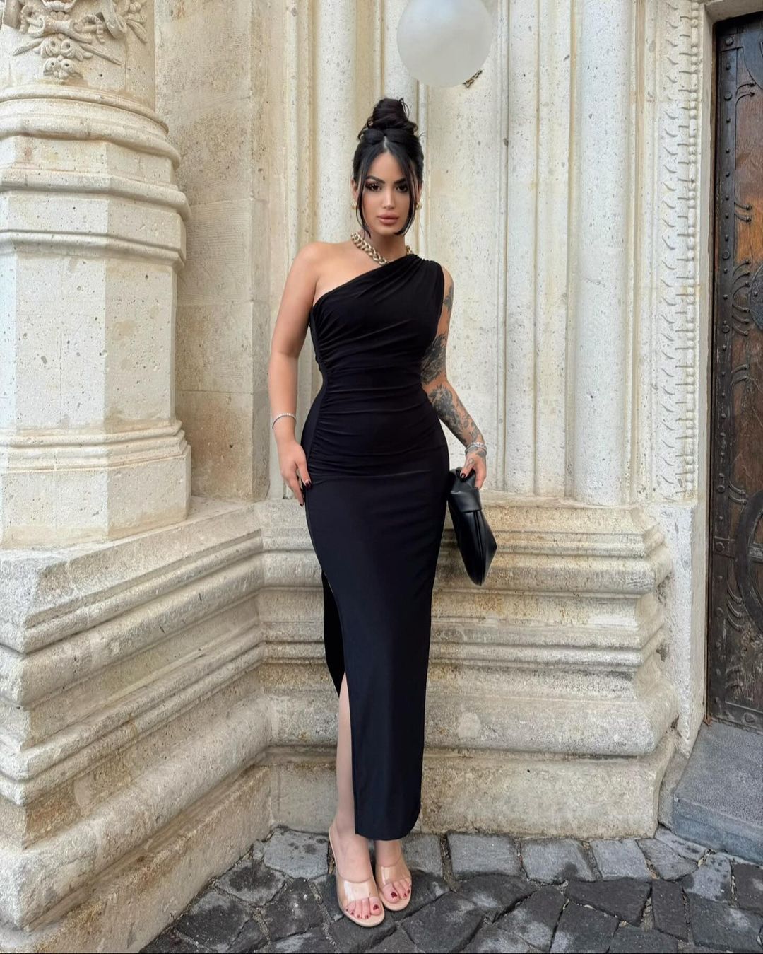 Damen Wickelkleid Asymmetrisch Hochschlitz Eveloria