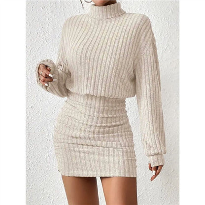 Damen Strickkleid Rollkragen Ärmel Eveloria