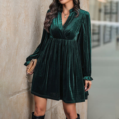 Damen Wickelkleid Samt Langarm Eveloria