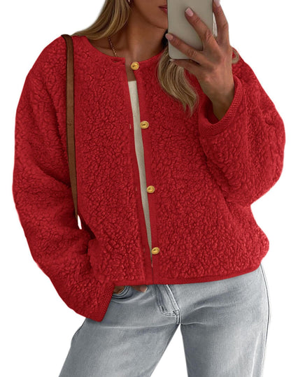 Damen Fleecejacke Oversized Kuschelig Blau Eveloria