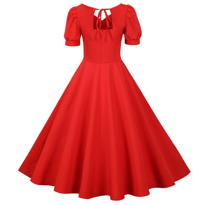 Damen A-Linien Kleid Puffärmel Romantischer Rückenausschnitt