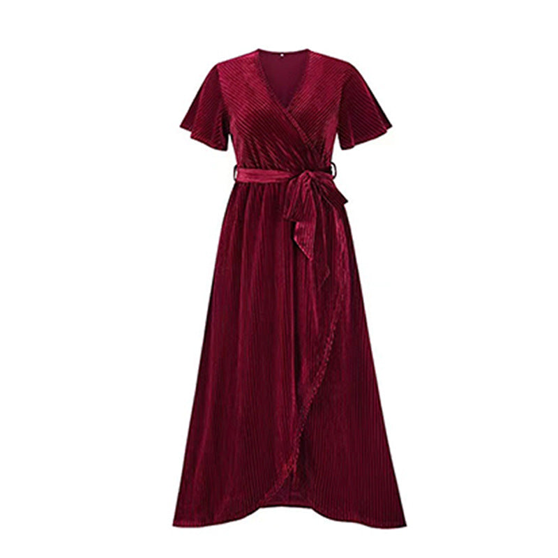 Damen Maxikleid Wickeldesign Taillengürtel Eveloria