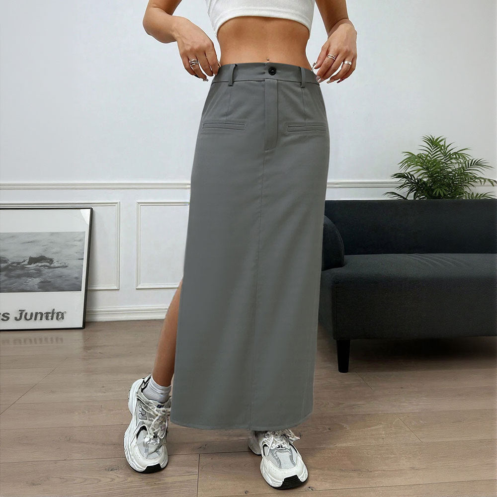Damen Langer Rock Mit Seitlichem Schlitz Schwarz Eveloria - Eveloria