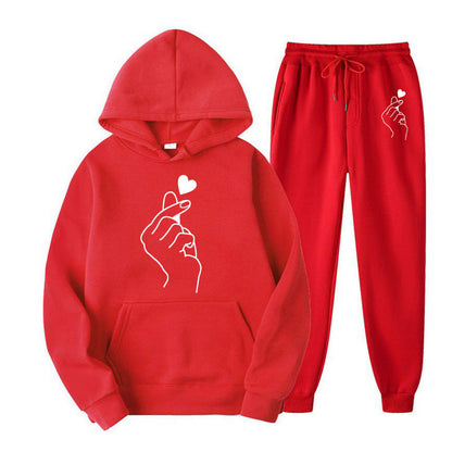 Damen Jogginganzug Bequem Herzmotiv Grau Eveloria