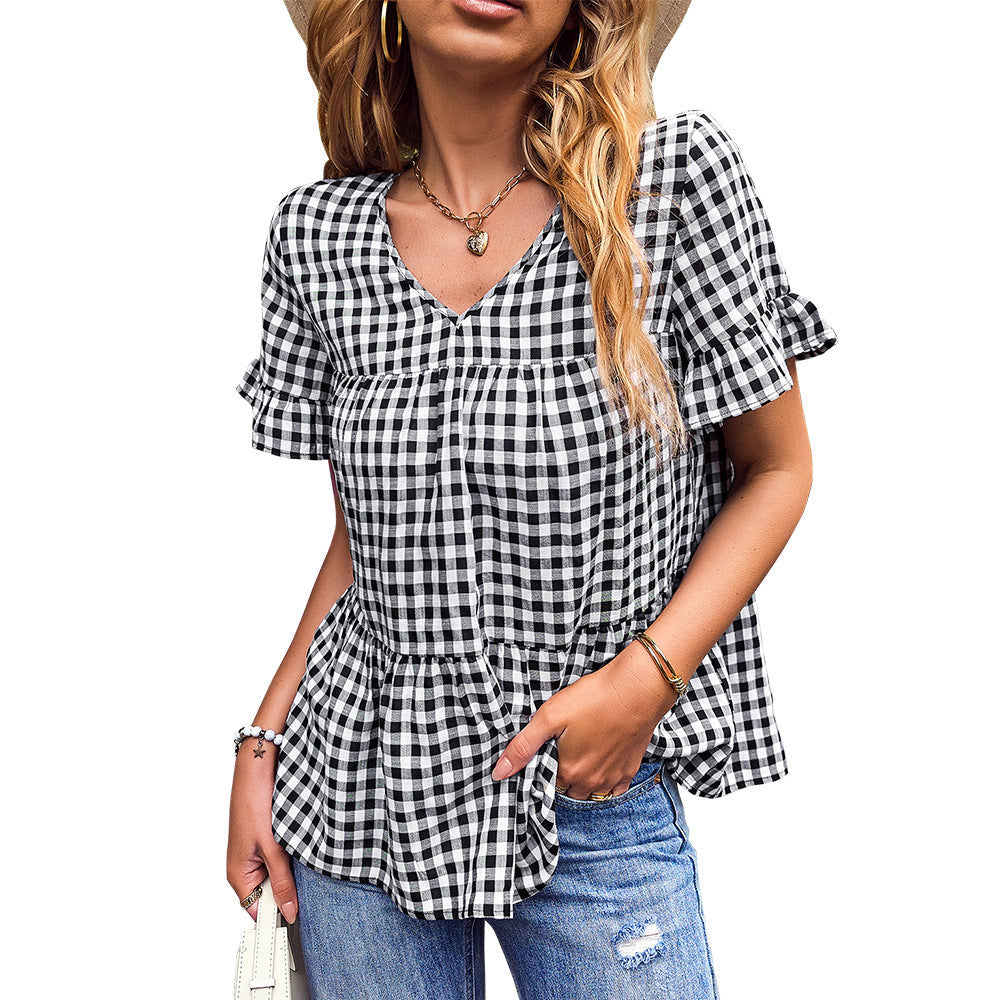 Damen Bluse V-Ausschnitt Rüschenärmel Eveloria