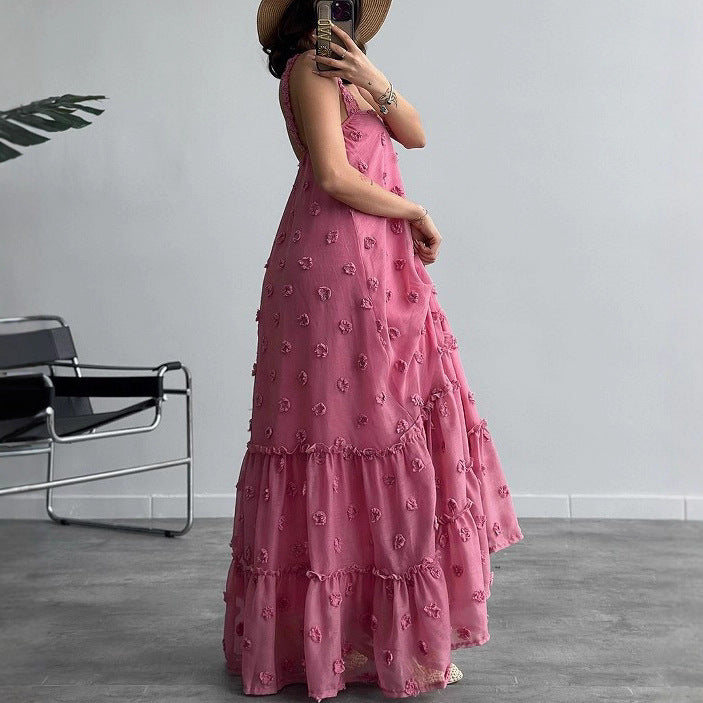 Damen Sommerkleid Bodenlang Floralmuster Rüschendetails
