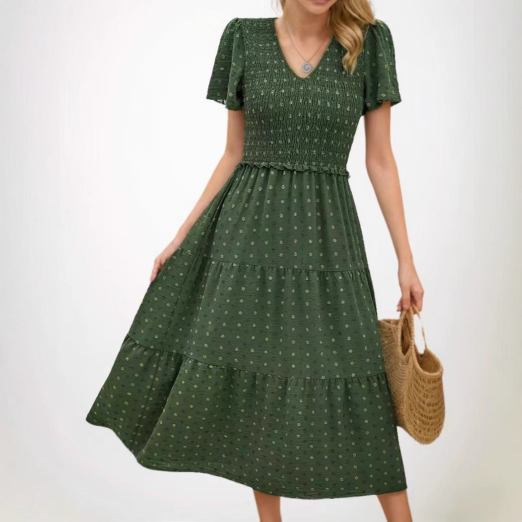 Damen Midi-Kleid Elastisch Rüschen Eveloria