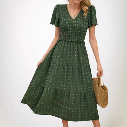 Damen Midi-Kleid Elastisch Rüschen Eveloria