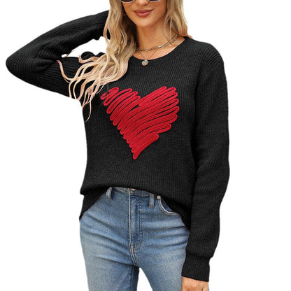 Damen Strickpullover Herz-Applikation Eveloria