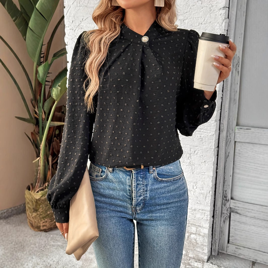 Damen Bluse Rüschendetails Edelknöpfe Eveloria
