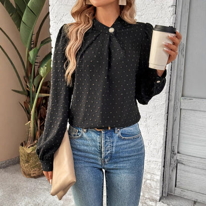 Damen Bluse Rüschendetails Edelknöpfe Eveloria