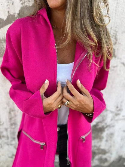 Damen Oversized Jacke Reißverschlusstaschen Eveloria