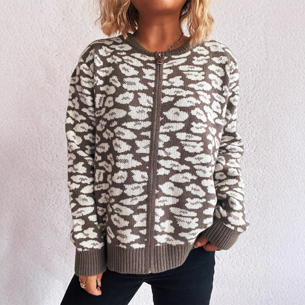 Damen Strickjacke Florales Muster Baumwolle Blau