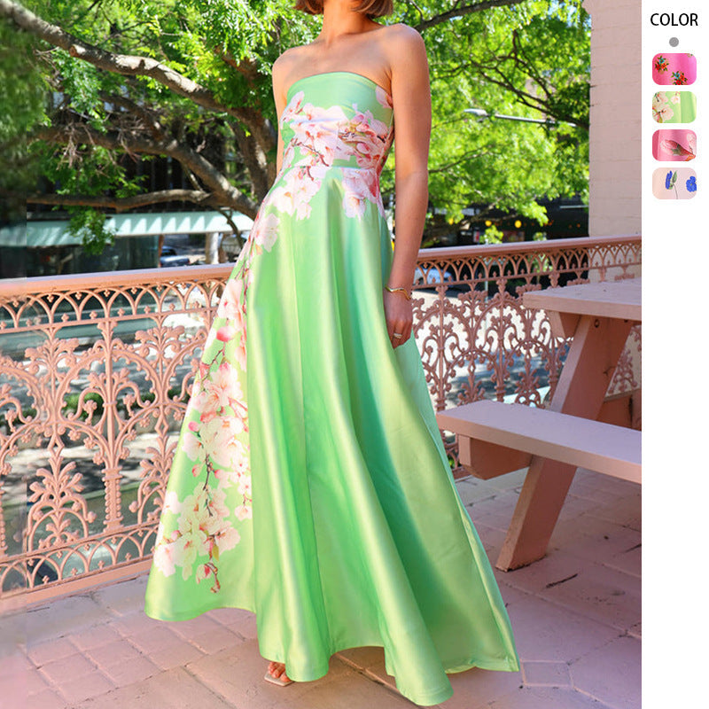 Damen Maxikleid Ohne Träger Floralmuster Eveloria - Eveloria