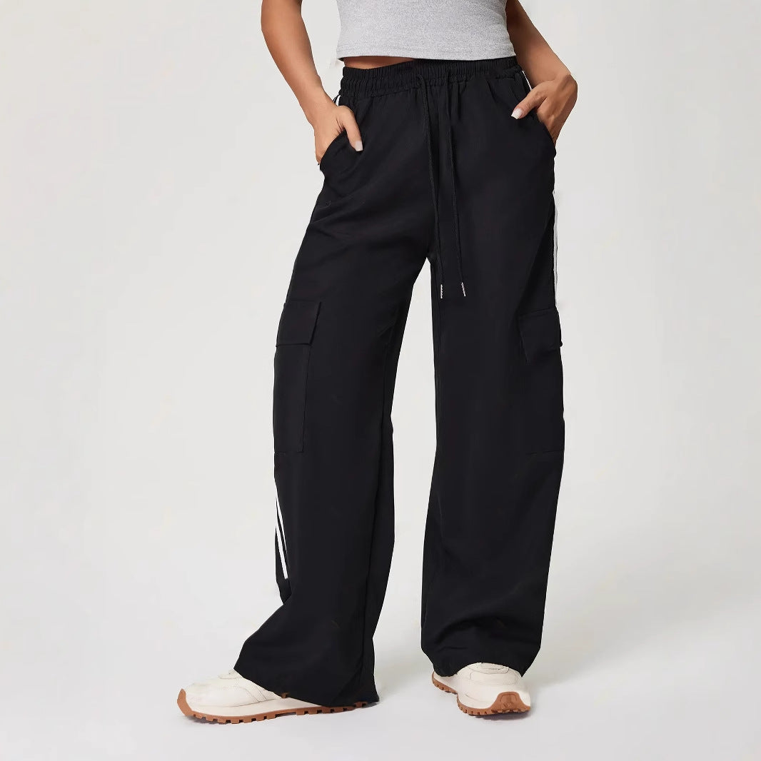 Damen Cargo-Hose Elastischer Bund Seitentaschen Beige