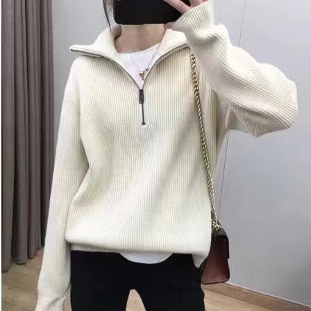 Damen Strickpullover Halb-Reißverschluss Hochkragen Eveloria - Eveloria