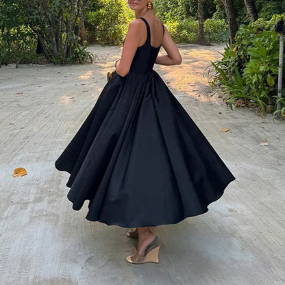 Damen Maxikleid A-Linie Quadratischer Ausschnitt Eveloria