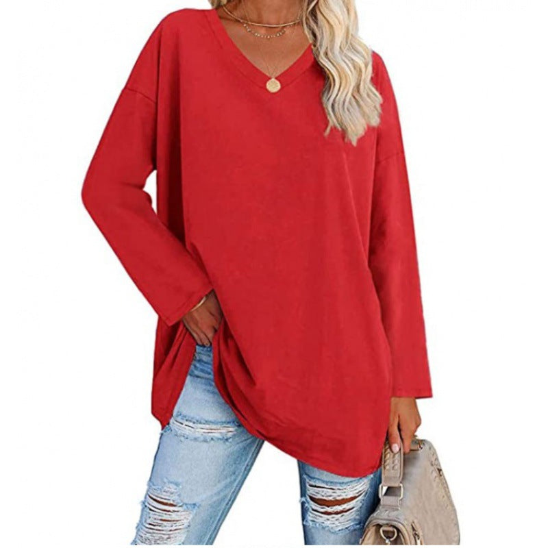 Damen Sweatshirt V-Ausschnitt Langärmlig Asymmetrisch Grau Eveloria