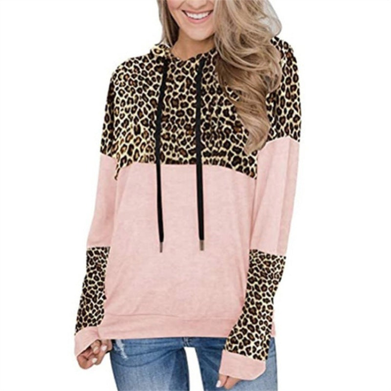 Damen Pullover Leopardenmuster Kapuze Lässig
