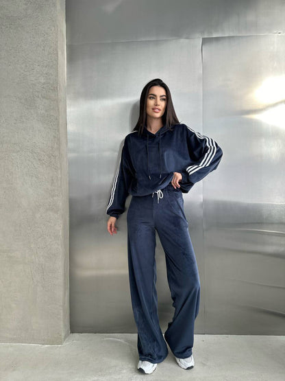 Damen Velvet-Hoodie-Set mit weiter Hose