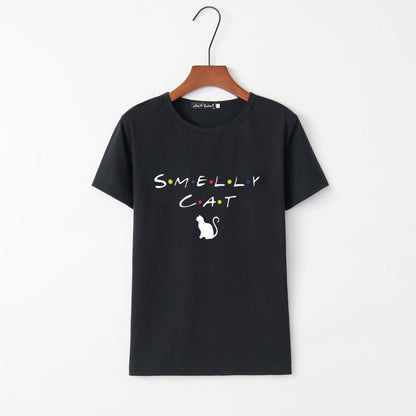 Damen T-Shirt Katzenmotiv Rundhals