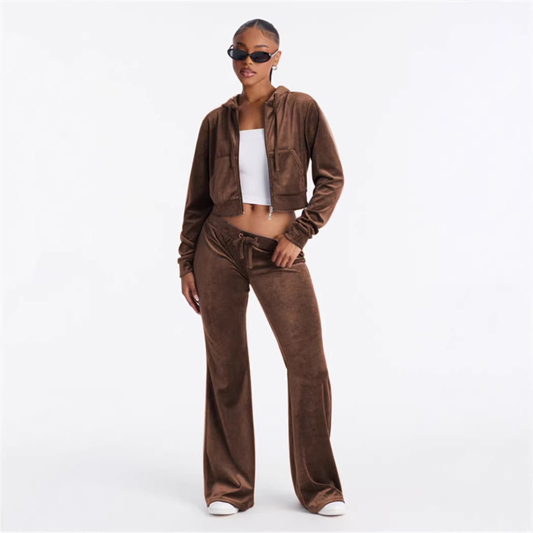Damen Cropped Kapuzenjacke Baumwolle Reißverschluss