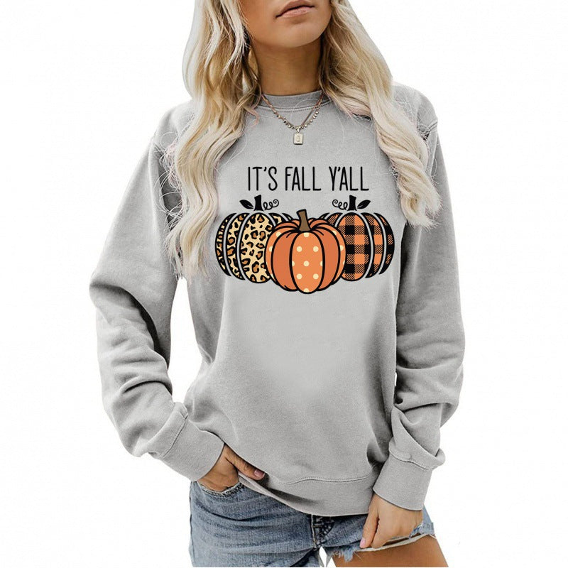 Damen Sweatshirt Herbstmotiv Baumwolle Bequem Grau