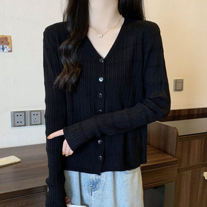 Damen Strickjacke V-Ausschnitt Knöpfe Eveloria