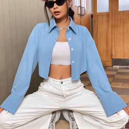 Damen Bluse Cropped mit weiten Ärmeln und Knöpfen Eleganz - Eveloria