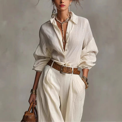 Damen Bluse Leichter Stoff Bindegürtel Locker