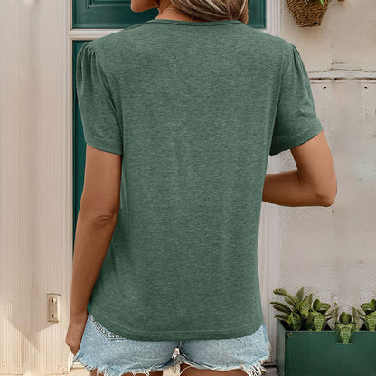 Damen V-Ausschnitt T-Shirt Puffärmel Eveloria