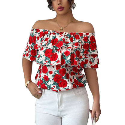 Damen Bluse mit Volant und Blumenmuster