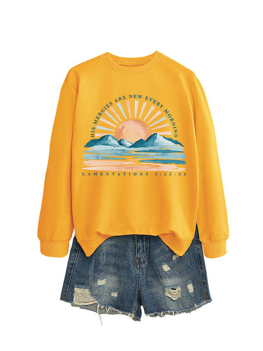 Damen Sweatshirt Lässiger Schnitt Sonnenaufgangsdesign Grau