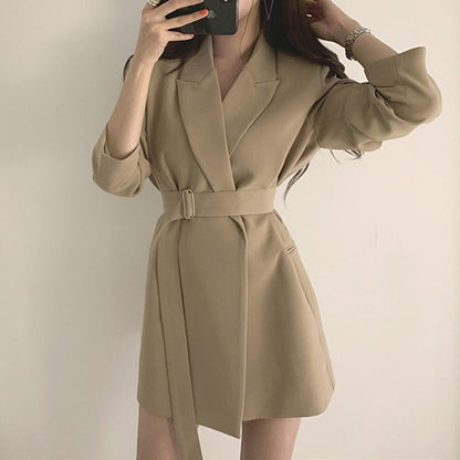 Damen Blazer-Kleid Tailliert Gürtel Eveloria