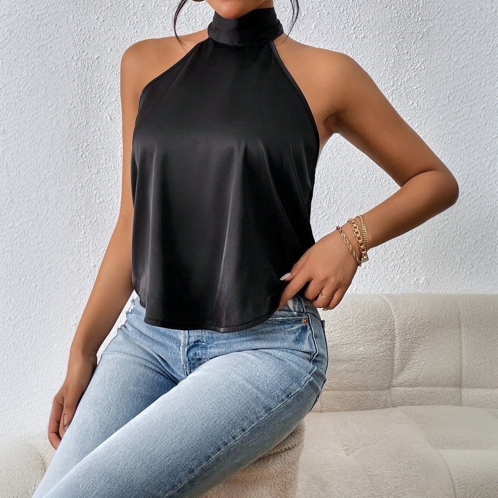 Damen Halterneck- Seide Elegant Schwarz - Eveloria