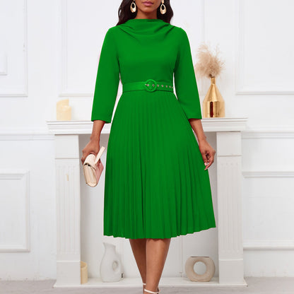 Damen Midikleid Plissee Tailliert Eveloria